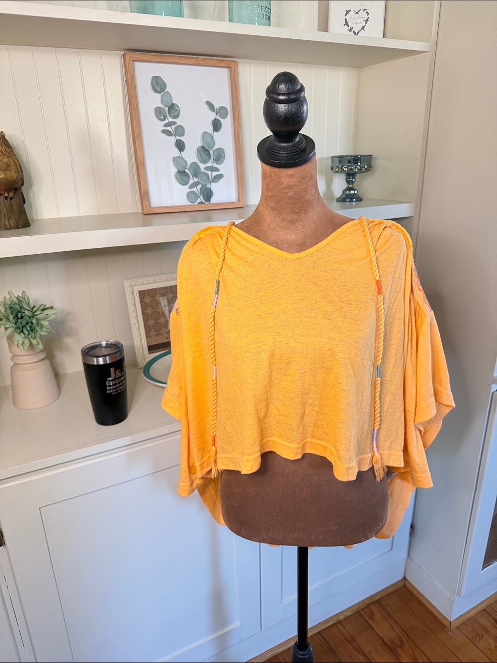 Free People Sunburst orange Cropped embroidered Shoulder Top